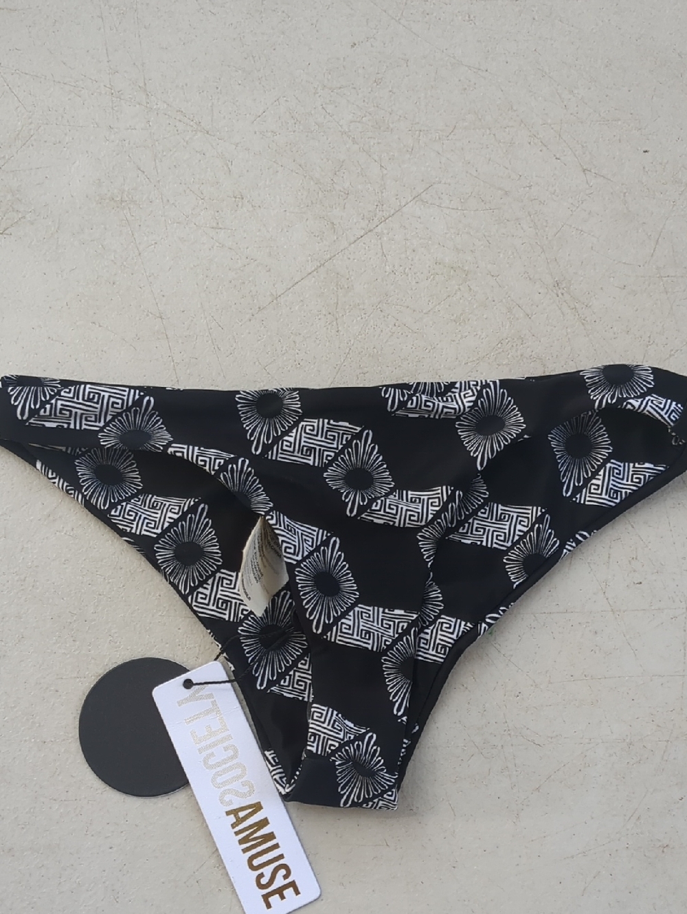 Amuse Society Black and White Floral Geometric Bikini Bottom